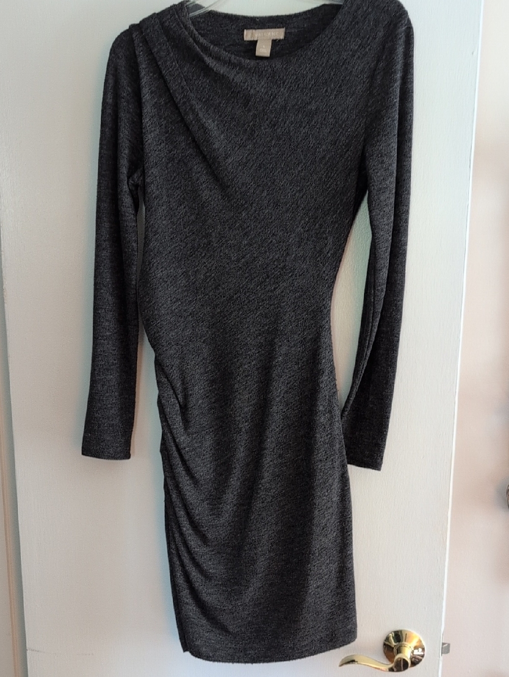 Charcoal Gray Long-Sleeve Ruched Women’s Dress